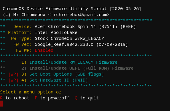 firmware-util screen