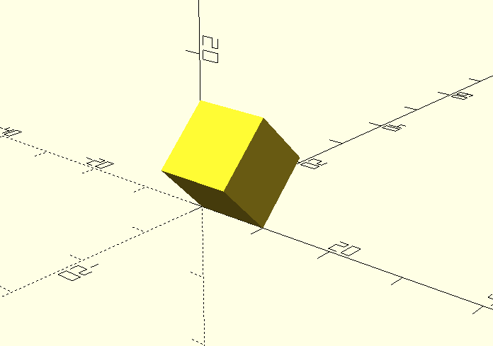 A cube rotated 45 degrees around the X axis