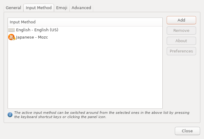 Ibus input settings