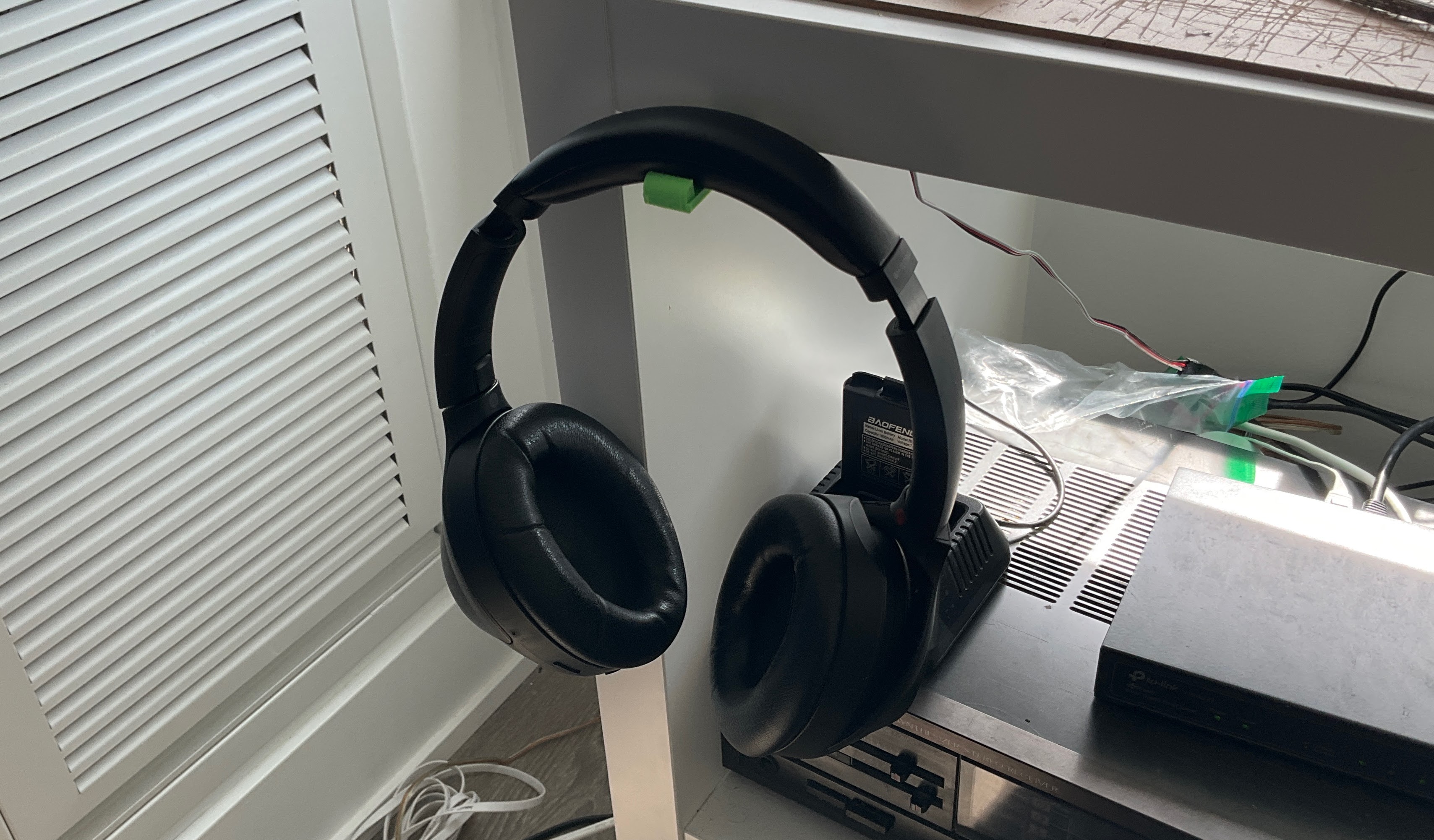 A photo of the headphone holder