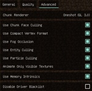 Screenshot of Sodium settings